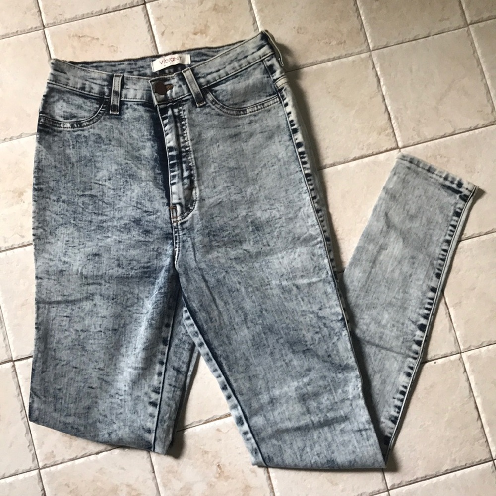 High Waisted Stretch Acid Wash Skinny Jeans Size 7